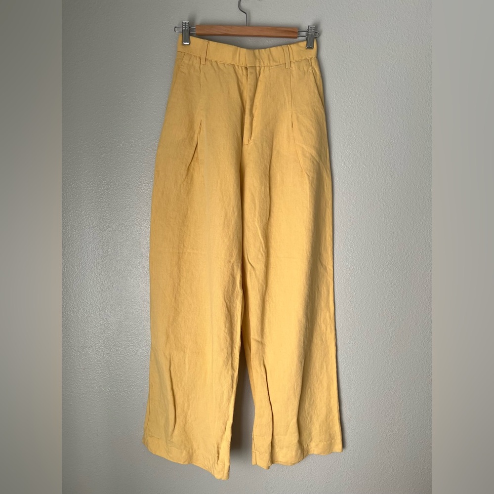 Zara Wide Leg Trousers, Creamy Yellow Color, Small